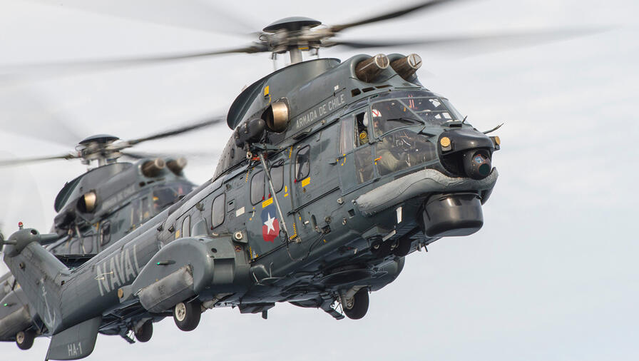 Airbus Super Puma Helicopter from the Chilean Navy inflight