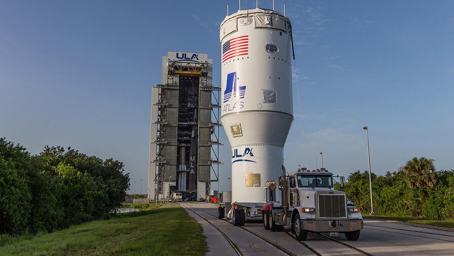 The upper stage is pulled by a truck