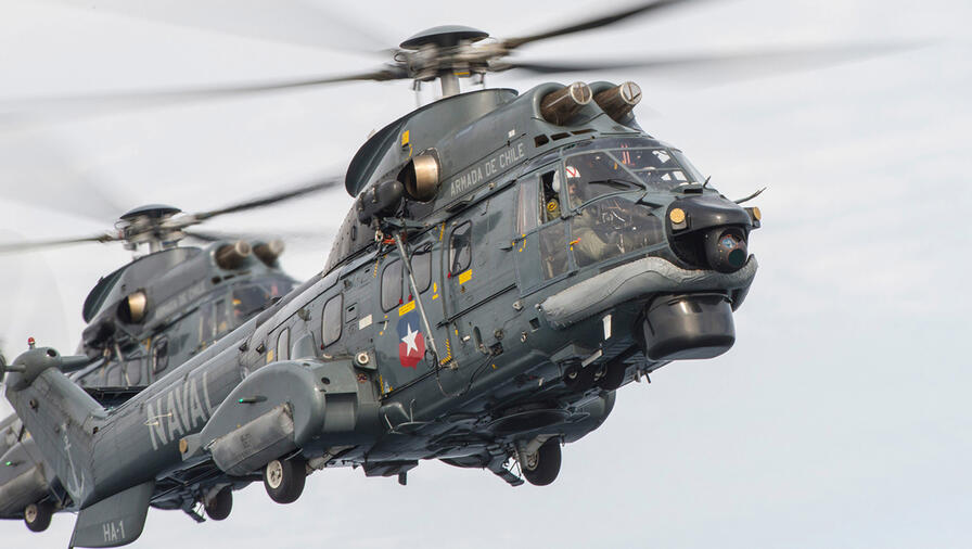 Airbus Super Puma Helicopter from the Chilean Navy inflight