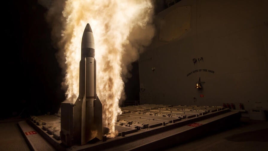 Standard Missile-3 (SM-3) Block 1B guided missile is launched from the USS Lake Erie and successfully intercepted a medium-range ballistic missile target off the coast of Kauai, Hawaii, during a Missile Defense Agency and U.S. Navy test.